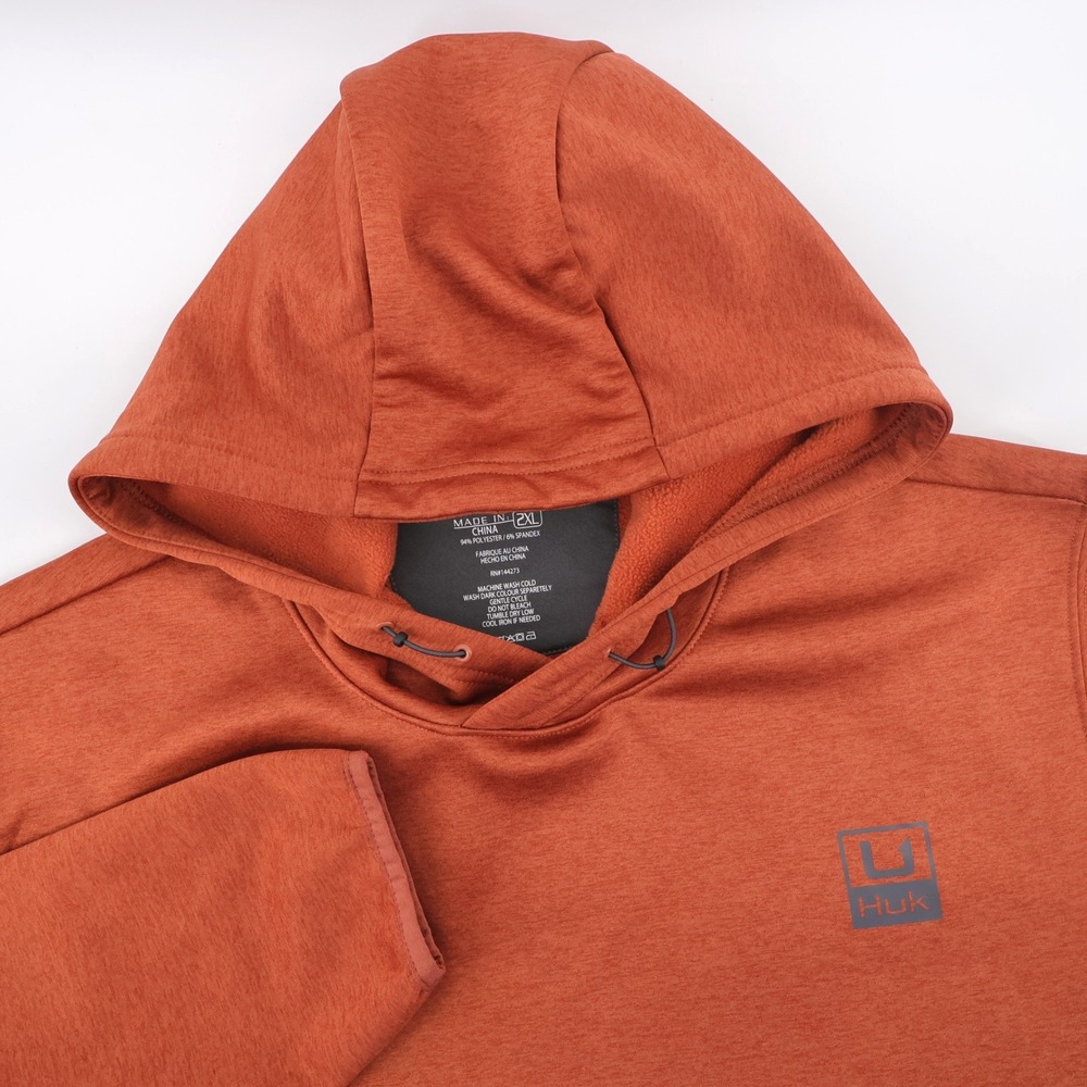 Huk Performance Fleece Hoodie Rust Orange Long Sleeve Mens 2XL